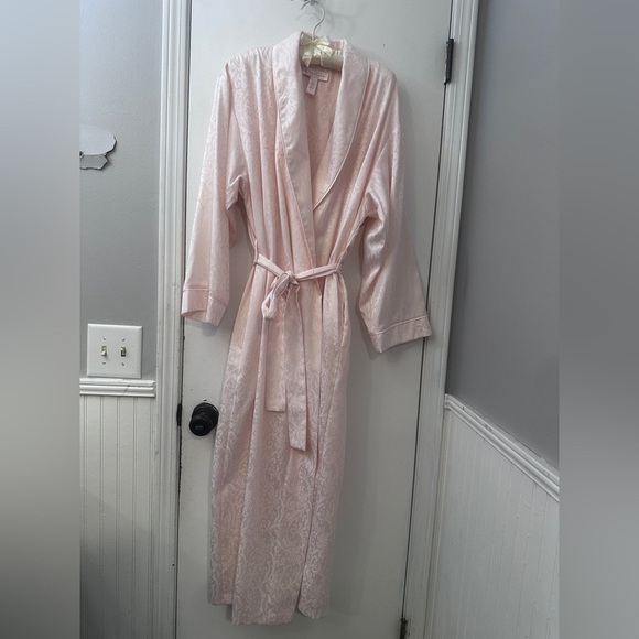 Oscar de la Renta L Pink Label Robe & Nightgown Set Satin Floral Jacquard - Picture 11 of 13
